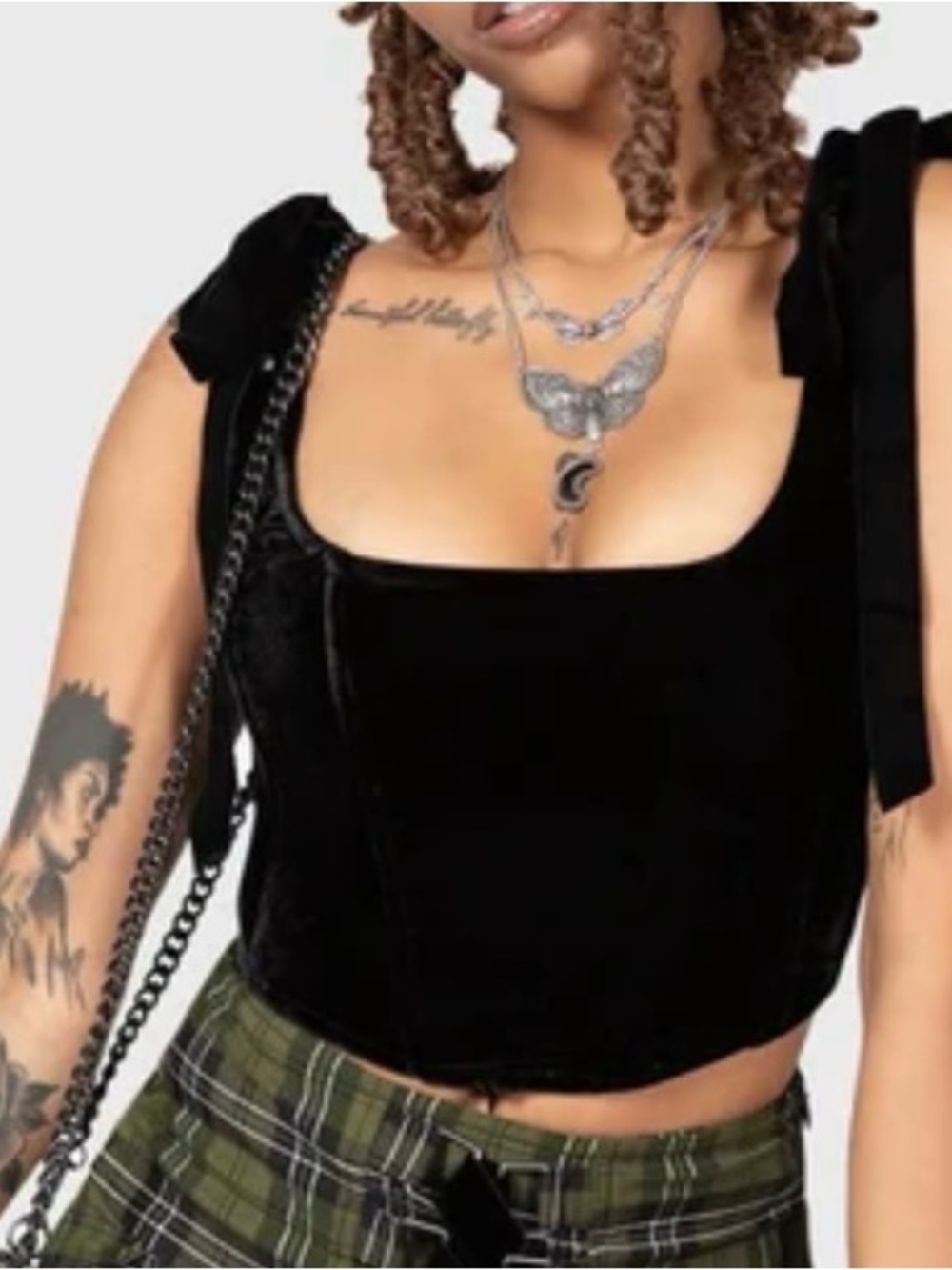 Killstar Black Velvet Tie-Strap Crop Top